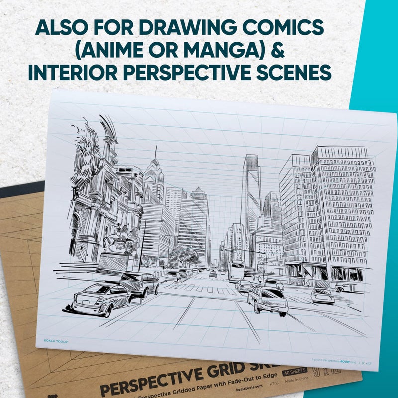 Koala Tools | Drawing Perspective (1 and 2-Point) Large Sketch Pad (1 Point - 9 x 12) - Image 5